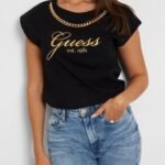 T-shirt με λογότυπο με στρας μπροστά