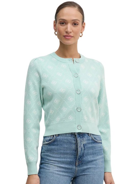 fixedratio_20250913211343_guess_konti_gynaikeia_plekti_zaketa_se_prasino_chroma_w4br0dz3jd2_f8mk Ζακέτα SARAH από σύμμεικτο μαλλί με λογότυπο 4G - Image 1