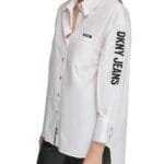 Γυναικείο λευκό τυπωμένο πουκάμισο με ανοιχτό γιακά