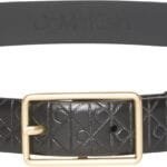 Λεπτή Δερμάτινη Ζώνη Με Λογότυπο Και Ανάγλυφο Φινίρισμα