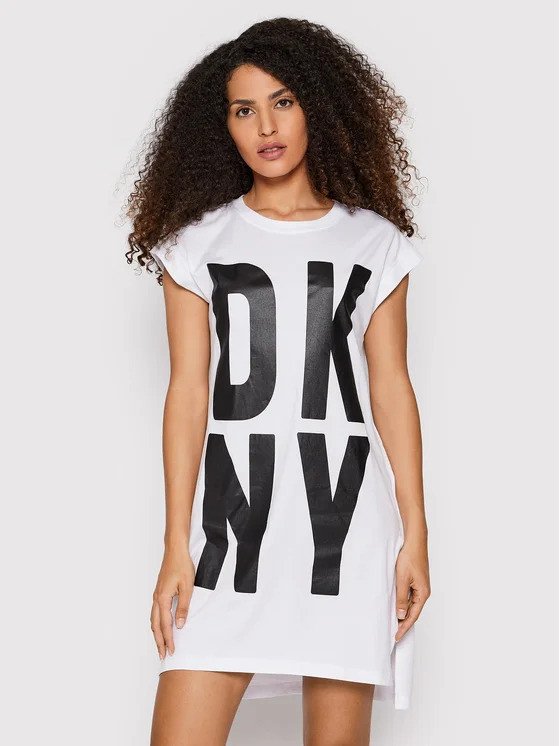 dkny-t-shirt-p1rhrb2m-leuko-regular-fit ΜΑΚΡΥΑ ΜΠΛΟΥΖΑ ΜΕ ΑΝΟΙΓΜΑ ΣΤΟ ΠΛΑΙ - Image 1