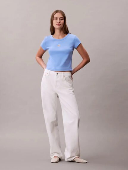 T-Shirt Σε Slim Γραμμή Και Βαμβακερό Ριμπ