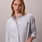 Άνετο Κοντό Ριγέ Πουκάμισο Από Βαμβακερή Ποπλίνα