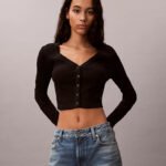 Κοντή ριμπ βαμβακερή ζακέτα