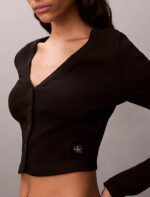 Κοντή ριμπ βαμβακερή ζακέτα - Image 6