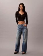 Κοντή ριμπ βαμβακερή ζακέτα - Image 2