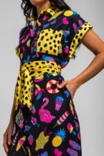 Μαύρο αμάνικο μίντι φόρεμα-πουκάμισο με καλοκαιρινό τύπωμα- Summer time - Image 4