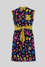 Μαύρο αμάνικο μίντι φόρεμα-πουκάμισο με καλοκαιρινό τύπωμα- Summer time - Image 2