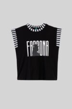 Μαύρο βαμβακερό μπλουζάκι με ριμπ ύφανση- La Faraona - Image 2