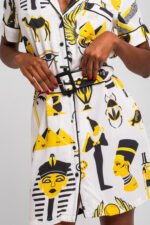 Κοντό φόρεμα-πουκάμισο με λευκό τελείωμα και αιγυπτιακά στοιχεία -La Faraona - Image 3