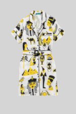 Κοντό φόρεμα-πουκάμισο με λευκό τελείωμα και αιγυπτιακά στοιχεία -La Faraona - Image 2