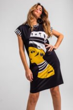 Κοντό μαύρο βαμβακερό ριμπ φόρεμα με κορδέλα - La Faraona - Image 6