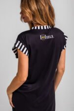 Κοντό μαύρο βαμβακερό ριμπ φόρεμα με κορδέλα - La Faraona - Image 4