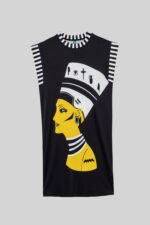 Κοντό μαύρο βαμβακερό ριμπ φόρεμα με κορδέλα - La Faraona - Image 3