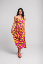 Ροζ λεμονί φόρεμα μίντι μπουστάκι- Limoncello