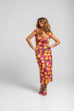 Φόρεμα μίντι με ροζ λαιμόκοψη  - Limoncello