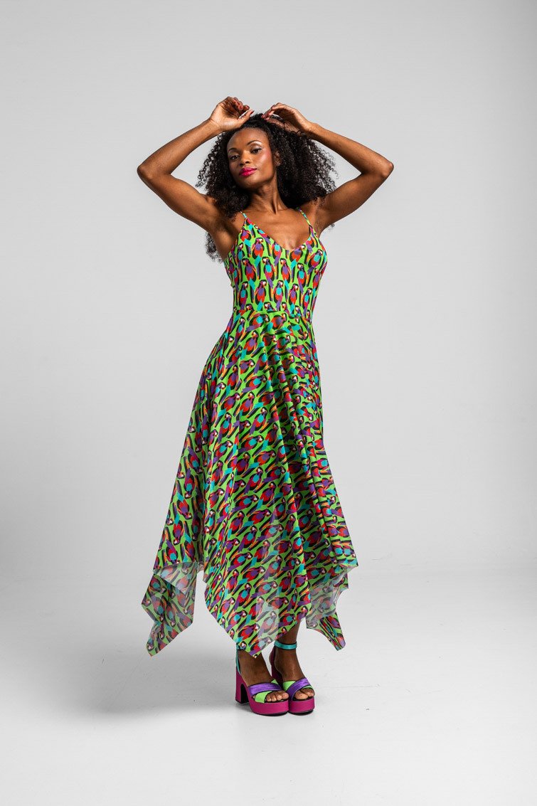 vestido-tirantes-de-tul-largo-de-corte-panuelo-verde-de-loros-al-loro (6) Μακρύ φόρεμα- Al Loro - Image 1