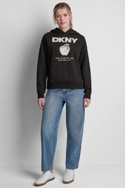DKNY BIG APPLE RHINESTONE LOGO HOODIE