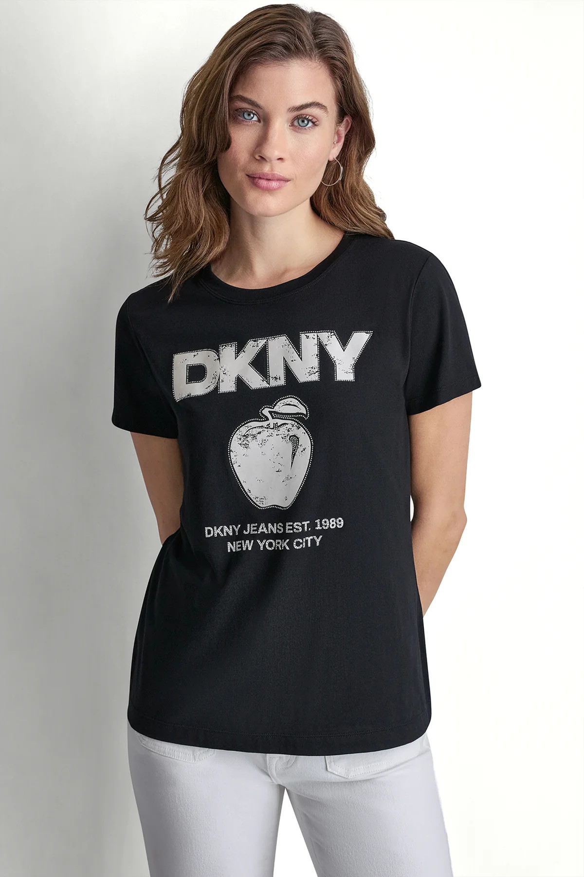 DKNYDJ06326_35_DJ6T1796_2L5_F DKNY BIG APPLE RHINESTONE LOGO TEE - Image 1