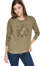 CAMO RHINESTONE LOGO SWEATER