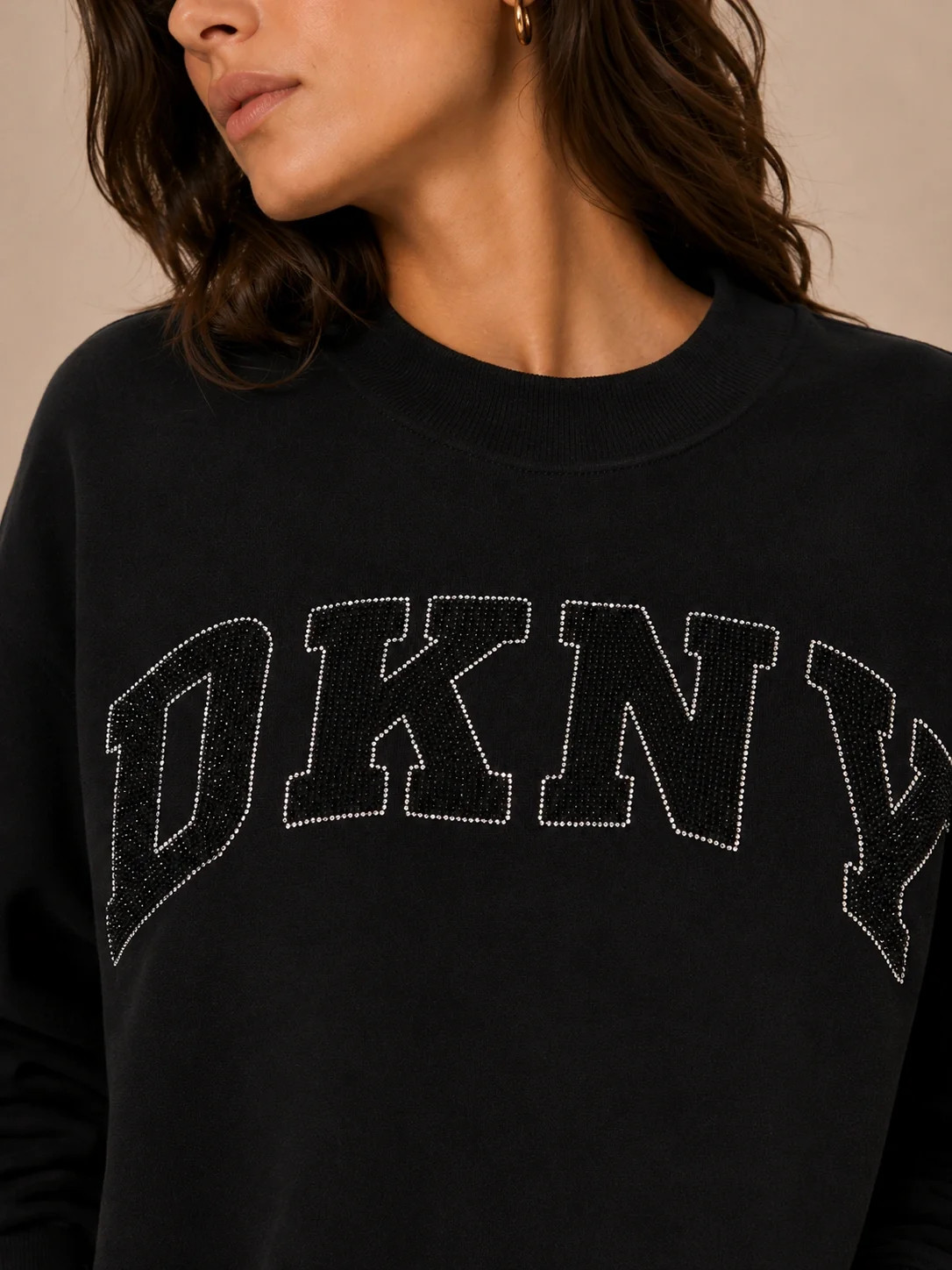 DKNYDP6T1462BLACK2 Rhinestone Logo Sweatshirt Black - Εικόνα 1