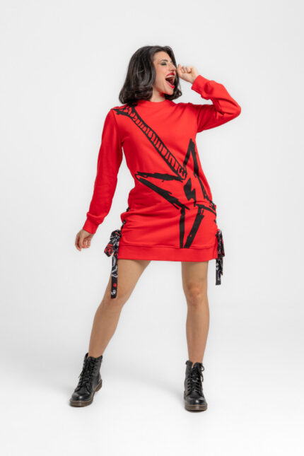 Φούτερ φόρεμα με τρουκς και πλαϊνό δέσιμο- ROCK AND ROLL