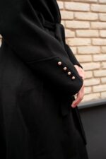 PREMIUM Σταυρωτό παλτό με  χρυσά  κουμπιά κόσμημα και ζώνη - Εικόνα 2